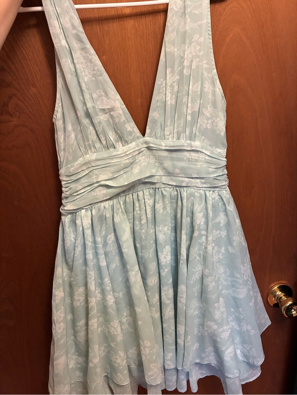 Abercrombie & Fitch Pale Blue Floral Plunging V-Neck Mini Dress